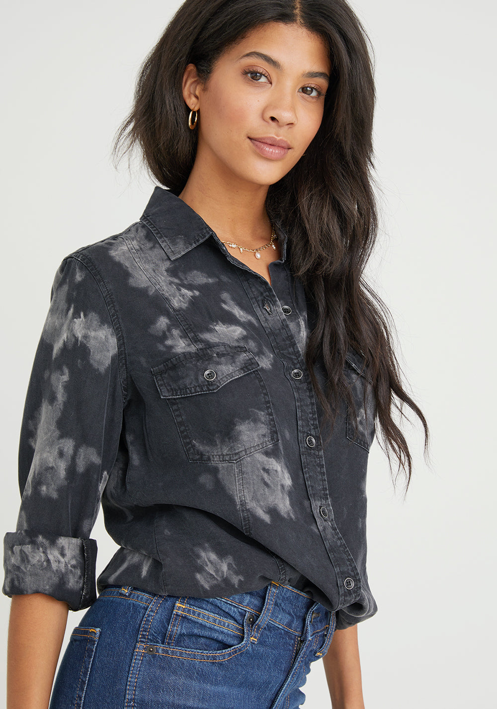 Bella Dahl - Long Sleeve Seamed Shirt - Black Cloud Wash by Maho