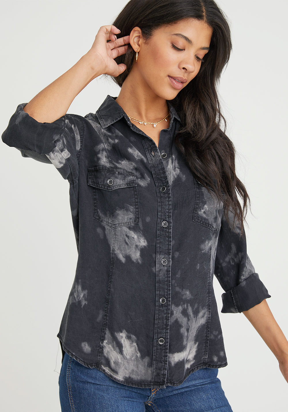 Bella Dahl - Long Sleeve Seamed Shirt - Black Cloud Wash by Maho