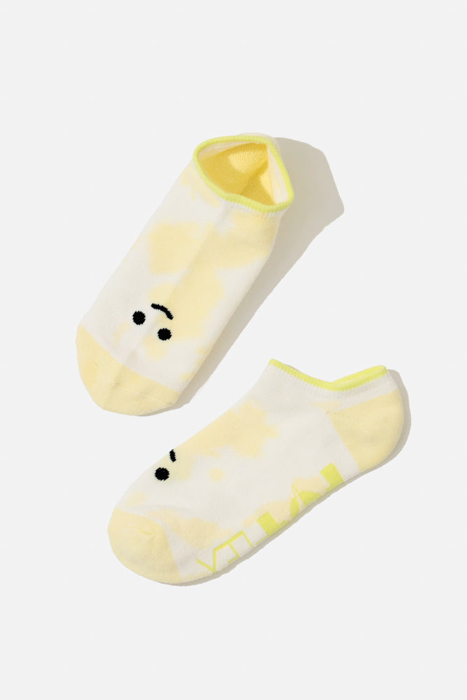 Happy Face Low Rise Socks - Yellow Tie Dye by POPFLEX®