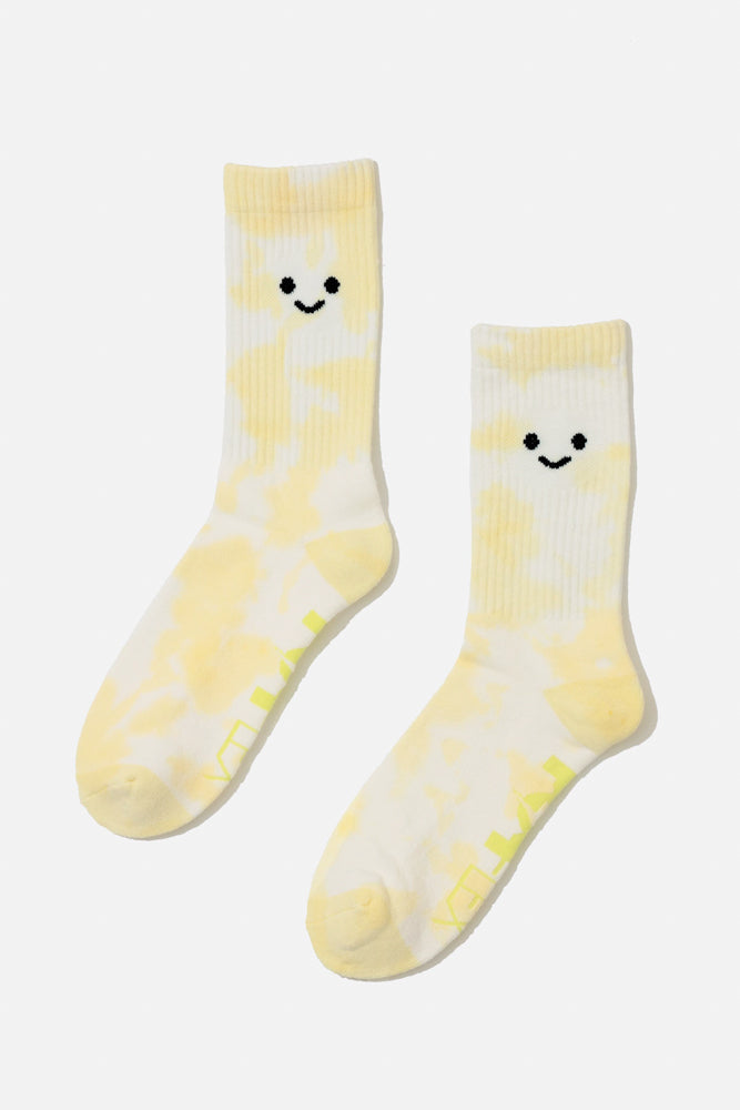 Happy Face Mid-Calf Gym Socks - Yellow Tie Dye by POPFLEX®