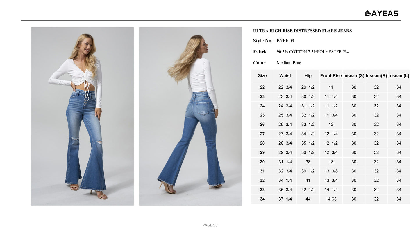 HIGH RISE FLARE JEANS BYF1009S by Bayeas