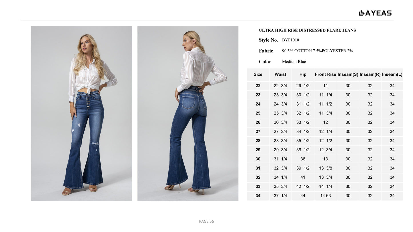 HIGH RISE FLARE JEANS BYF1010L by Bayeas