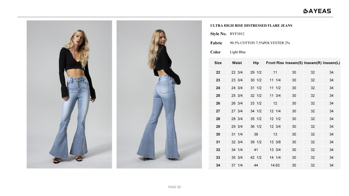 HIGH RISE FLARE JEANS BYF1012L by Bayeas