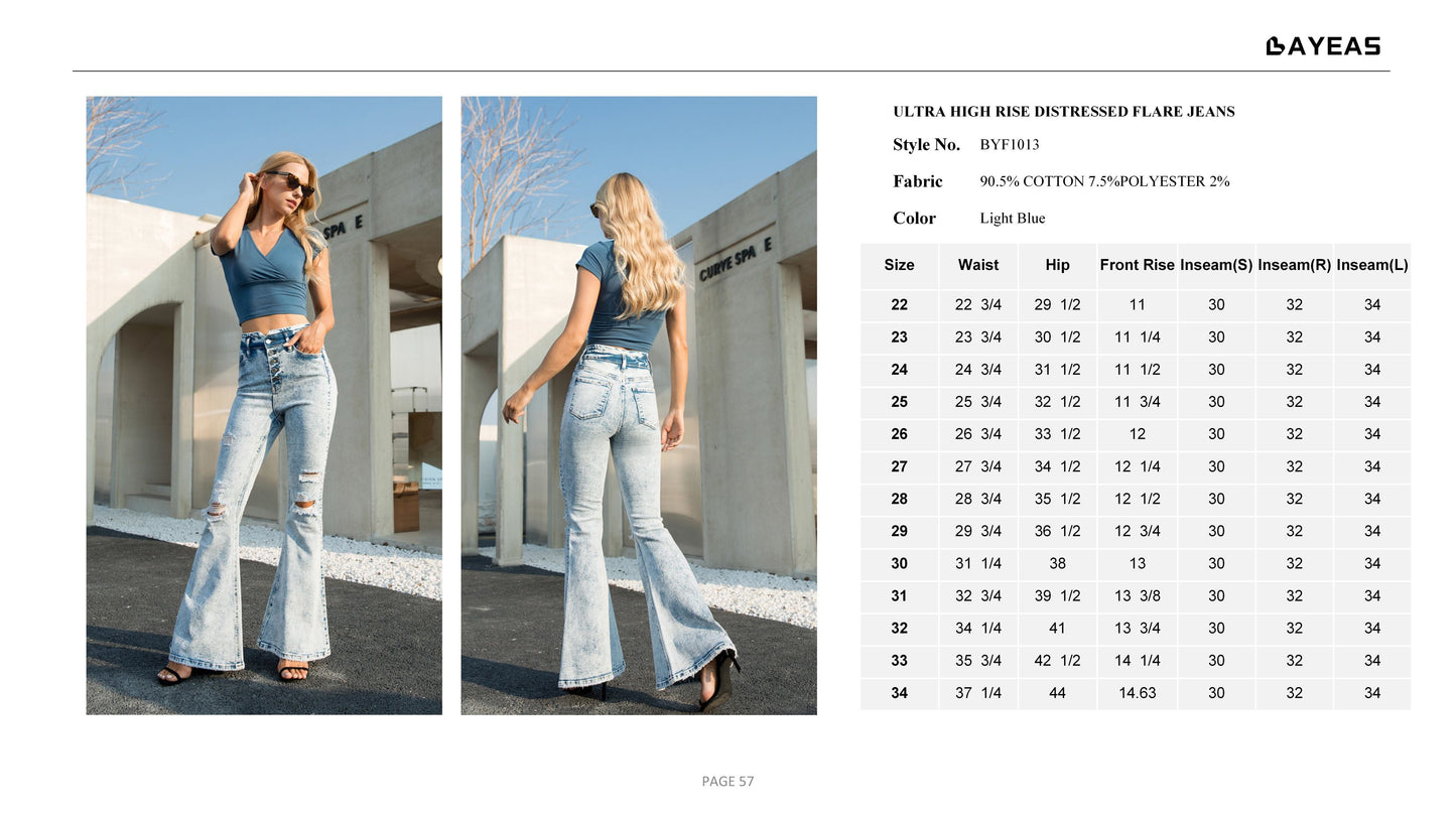 HIGH RISE FLARE JEANS BYF1013R by Bayeas