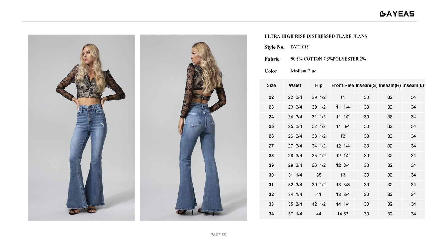 HIGH RISE FLARE JEANS BYF1015R by Bayeas