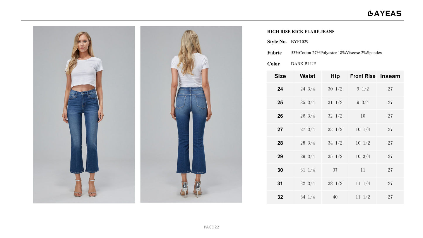 HIGH RISE FLARE JEANS BYF1029 by Bayeas