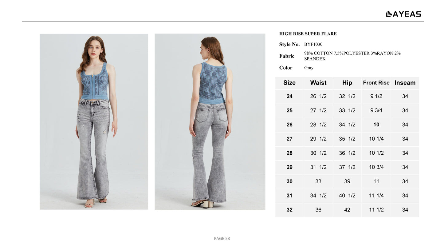 HIGH RISE FLARE JEANS BYF1030 by Bayeas