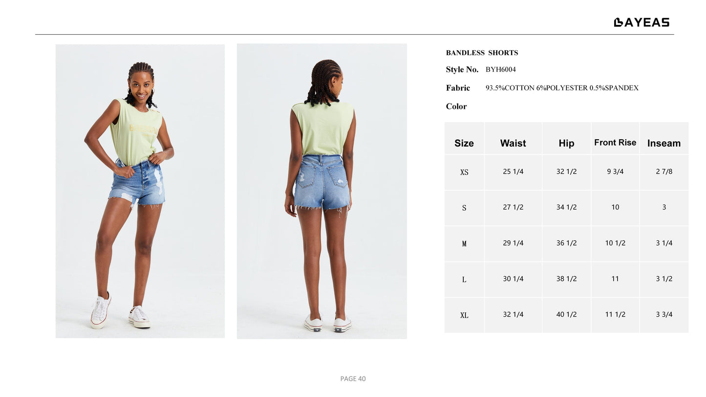 HIGH RISE DENIM SHORTS BYH6004 by Bayeas