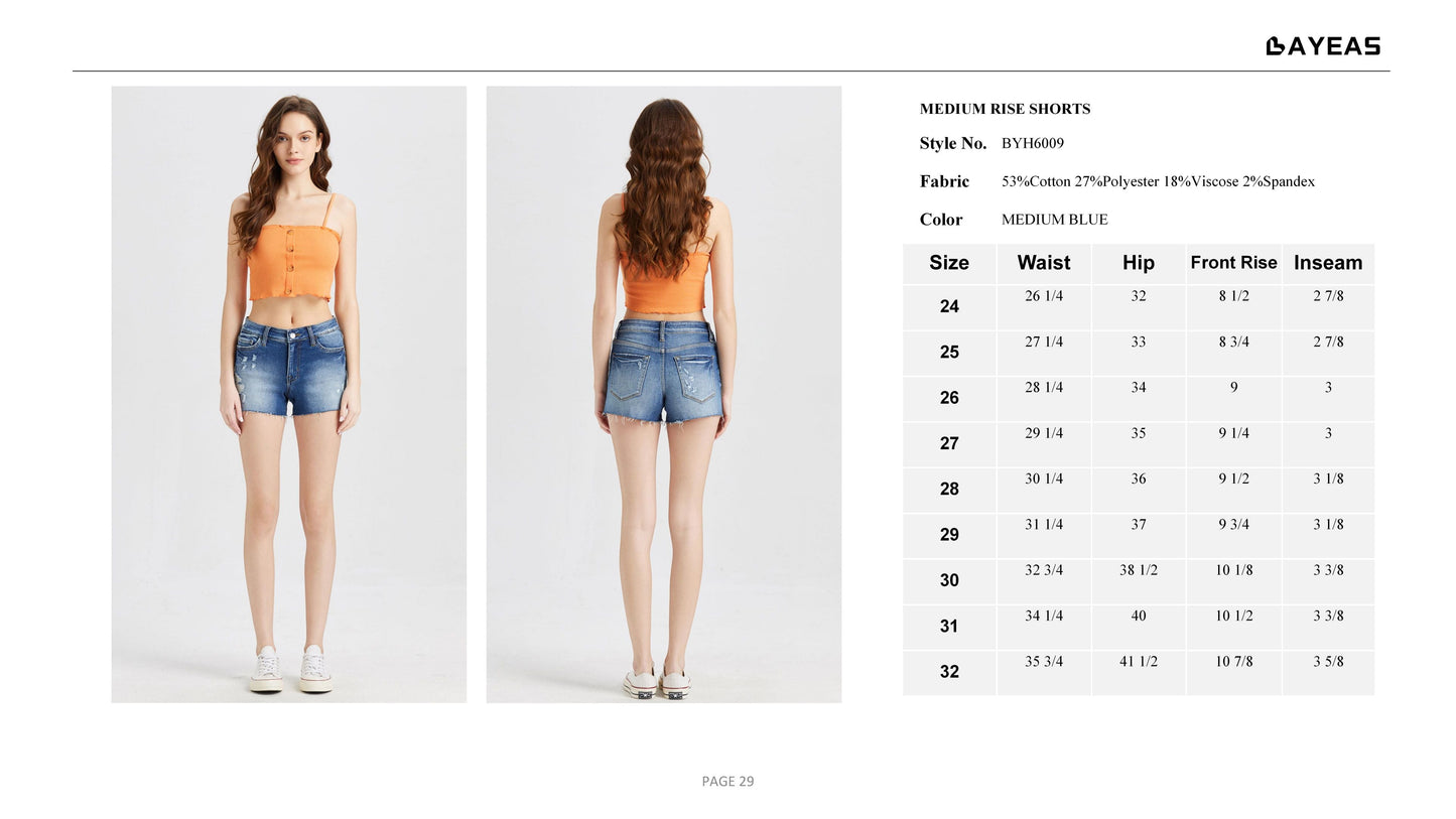 MID RISE DENIM SHORTS BYH6009 by Bayeas