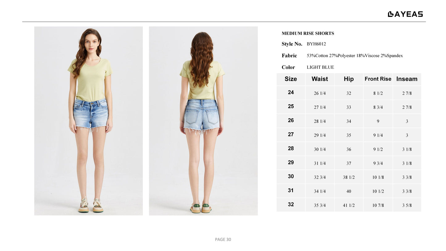 MID RISE DENIM SHORTS BYH6012 by Bayeas