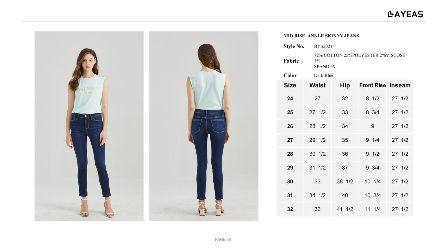 MID RISE SKINNY JEANS BYS2021 by Bayeas