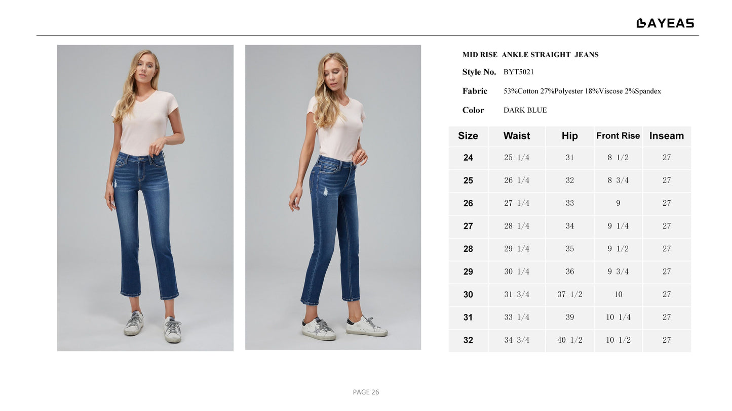 MID RISE STRAIGHT LEG JEANS BYT5021 by Bayeas