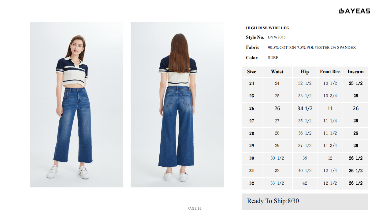 HIGH RISE WIDE LEG JEANS BYW8015 by Bayeas