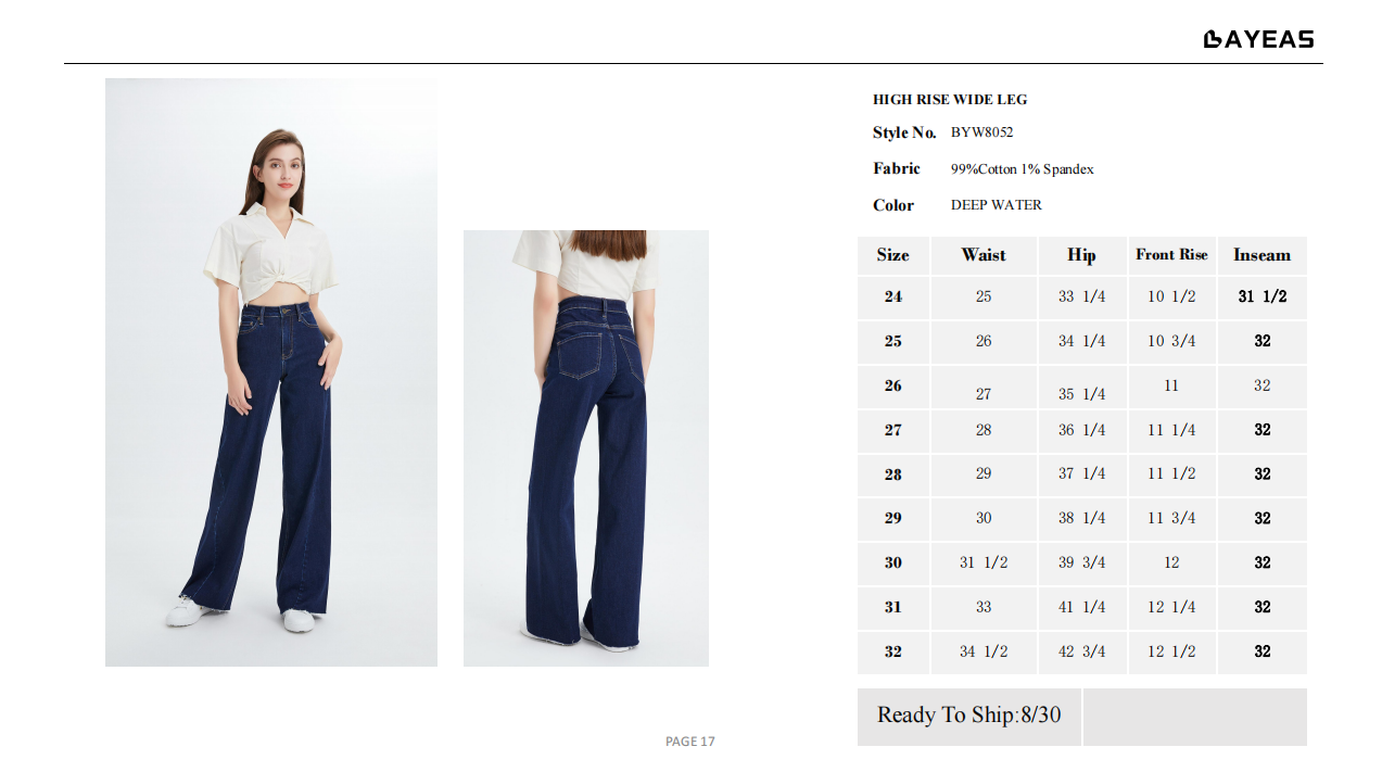 HIGH RISE WIDE LEG JEANS BYW8052 by Bayeas