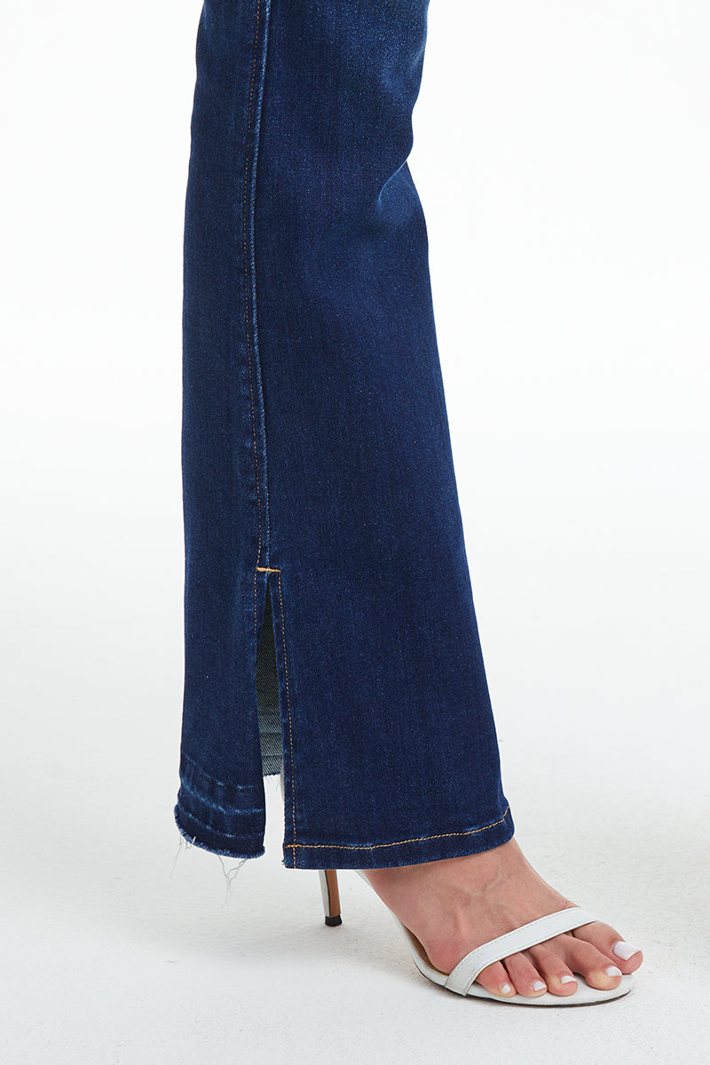 HIGH RISE FLARE JEANS WITH CLEAN HEM BYF1037 SAPPHIRE by Bayeas