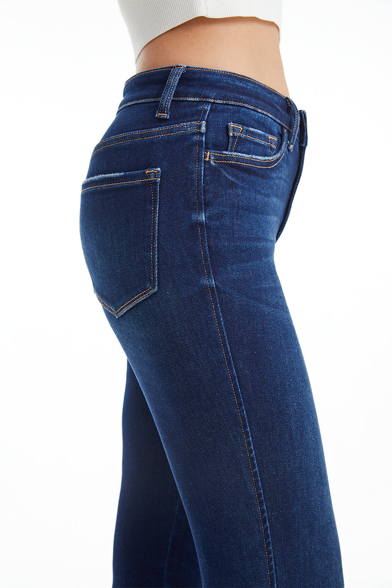 HIGH RISE FLARE JEANS WITH CLEAN HEM BYF1037 SAPPHIRE by Bayeas