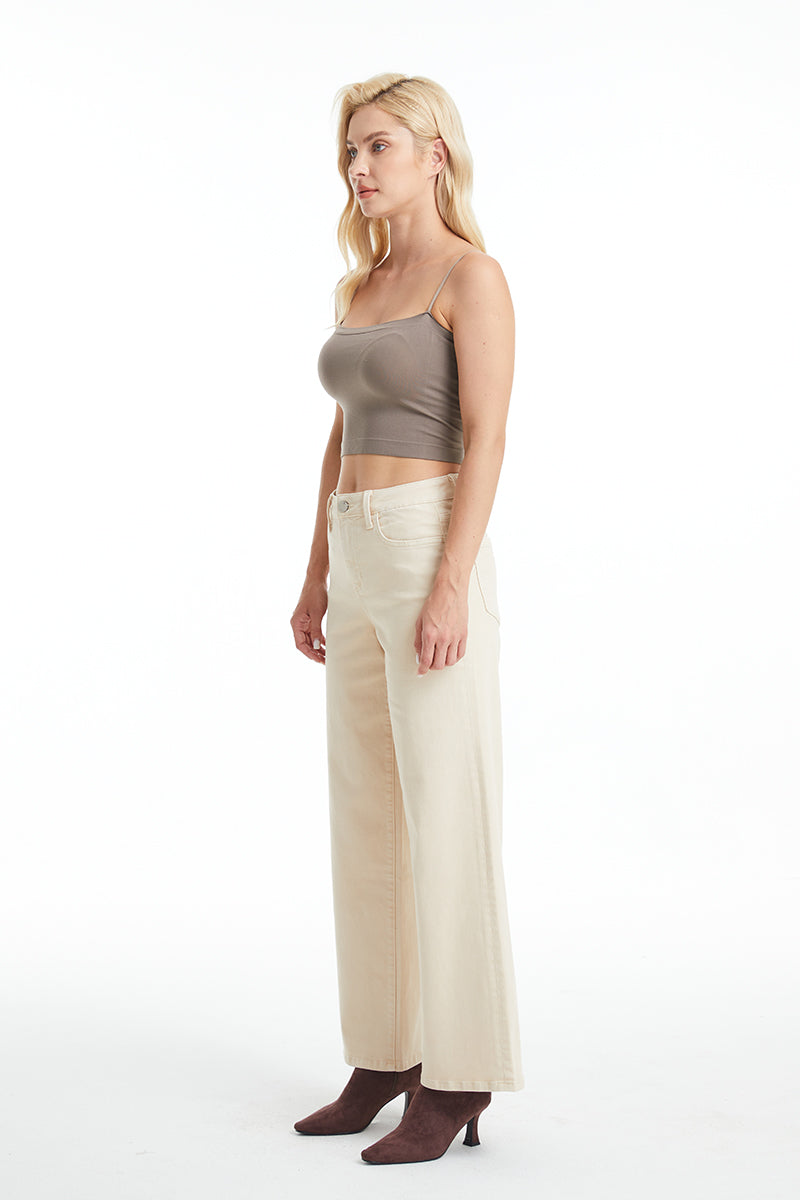 HIGH RISE WIDE LEG JEANS BYW8036 KHAKI by Bayeas