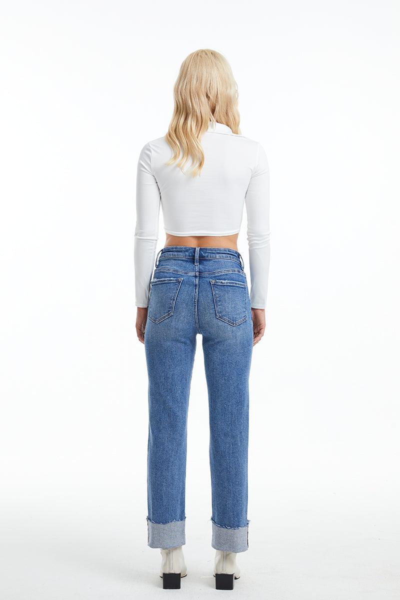 HIGH RISE STRAIGHT LEG JEANS BYT5153 by Bayeas