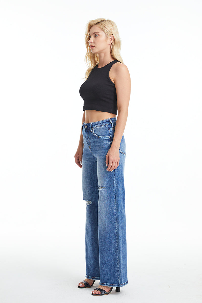 HIGH RISE WIDE LEG JEANS BYW8120 MB by Bayeas