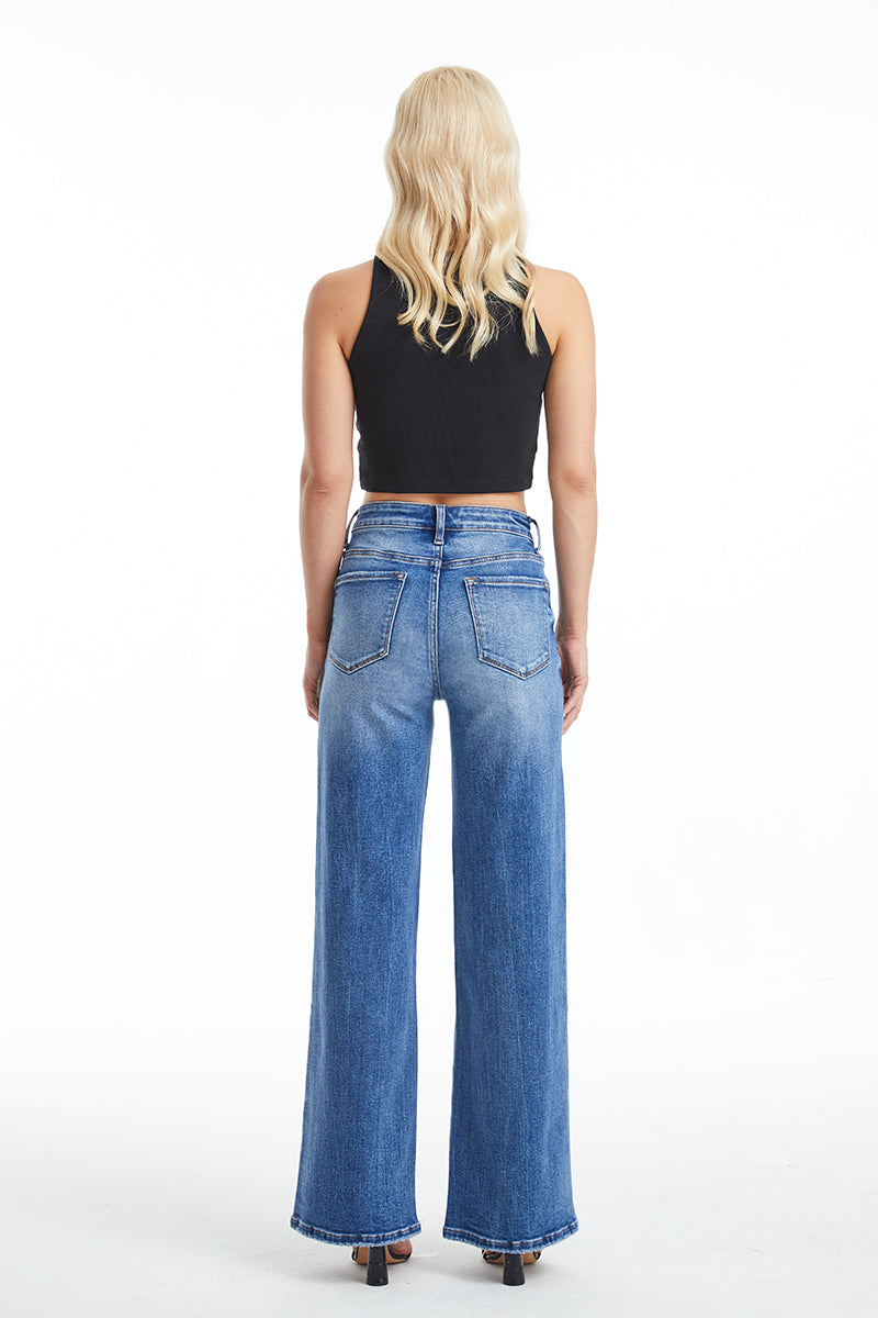 HIGH RISE WIDE LEG JEANS BYW8120 MB by Bayeas