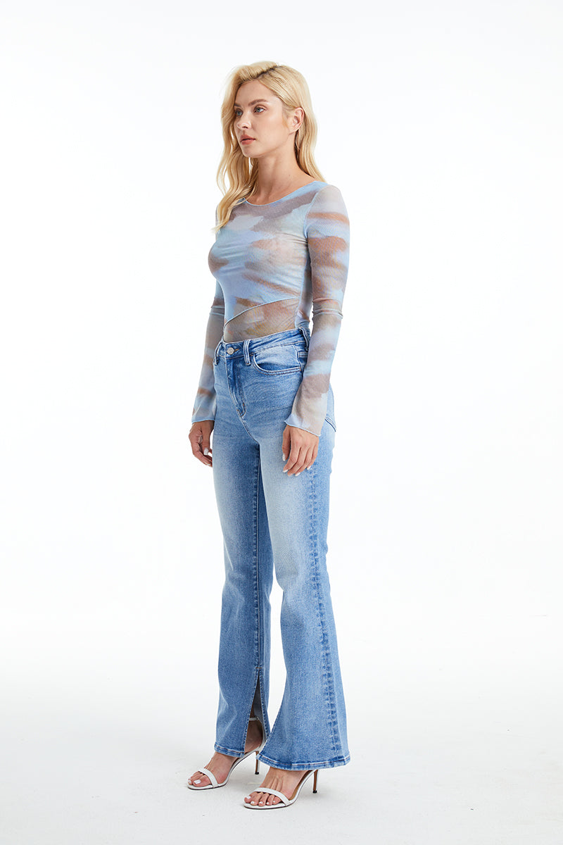 HIGH RISE FLARE JEANS WITH SLIT BYF1095 AURORA by Bayeas