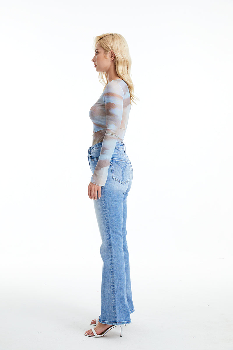 HIGH RISE FLARE JEANS WITH SLIT BYF1095 AURORA by Bayeas