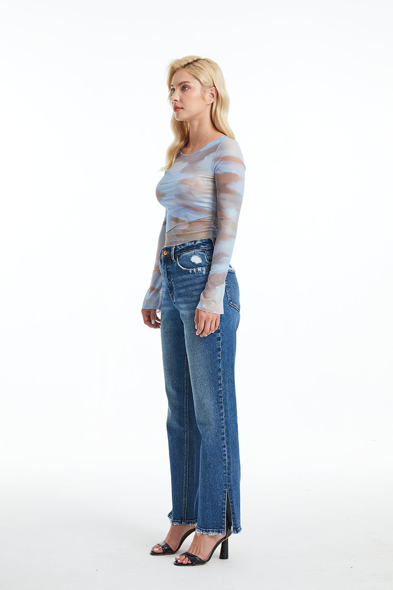 HIGH RISE STRAIGHT SLIT JEANS BYT5162 by Bayeas