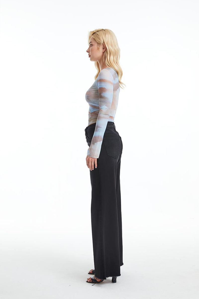 MID RISE WIDE LEG JEANS BYW8122-P RAVEN by Bayeas