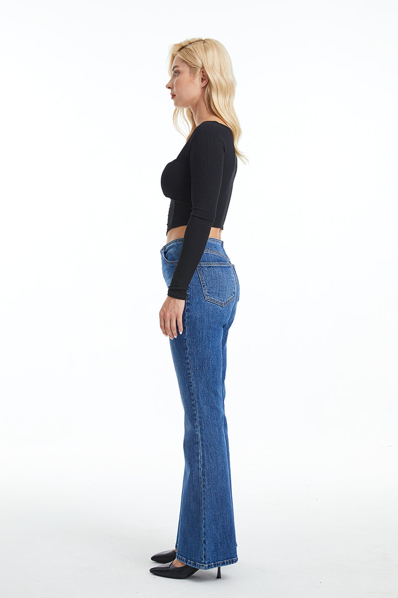 HIGH RISE BOOTCUT FLARE JEANS BYF1111 NAVY by Bayeas