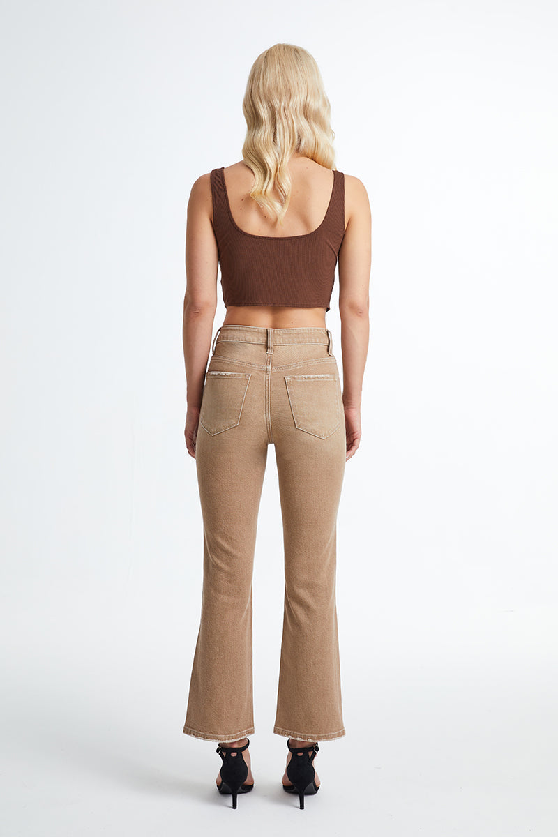 HIGH RISE CROP FLARE JEANS BYF1065K KHAKI by Bayeas