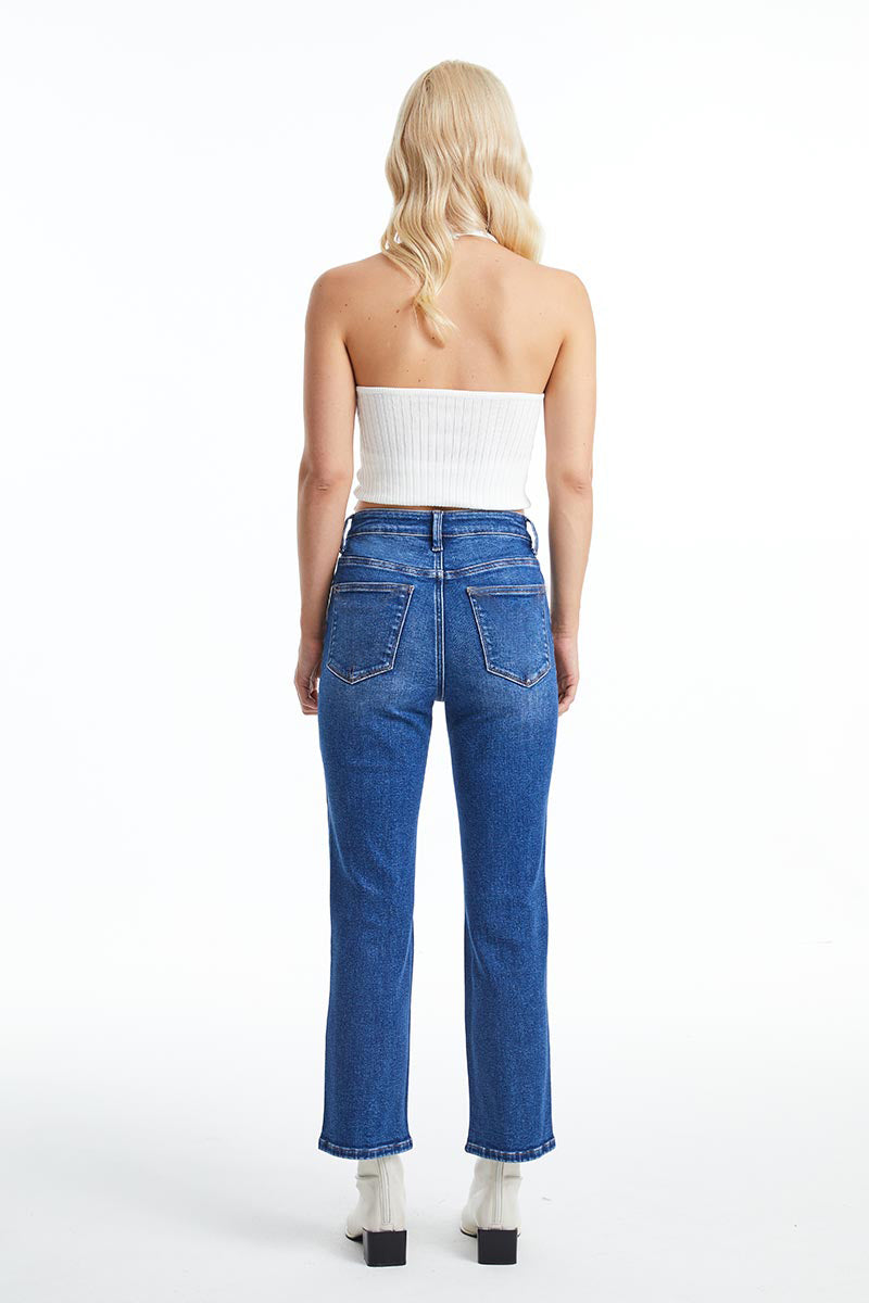 HIGH RISE BUTTON FLY STRAIGHT JEANS BYT5163 by Bayeas