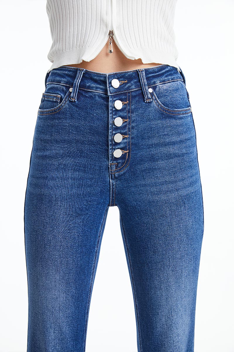 HIGH RISE BUTTON FLY STRAIGHT JEANS BYT5163 by Bayeas