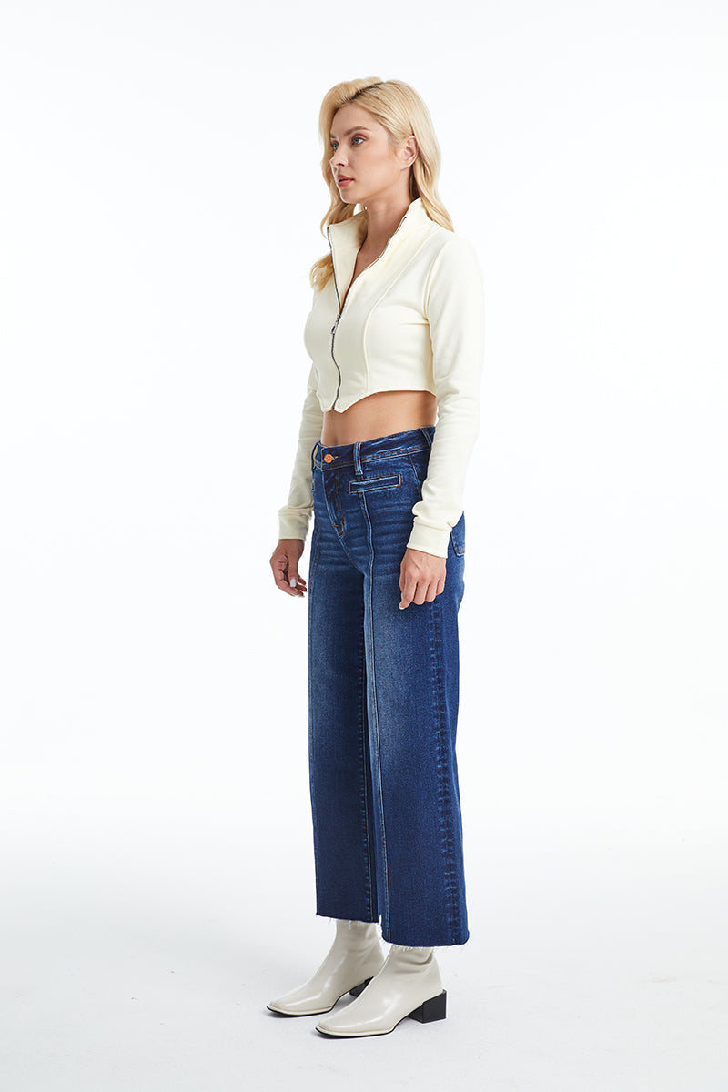 HIGH RISE WIDE LEG JEANS BYW8116 DB by Bayeas