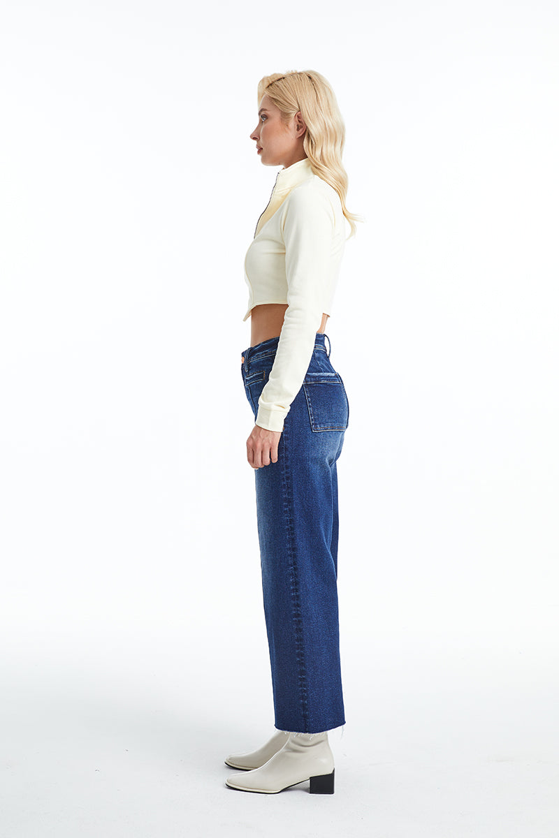 HIGH RISE WIDE LEG JEANS BYW8116 DB by Bayeas