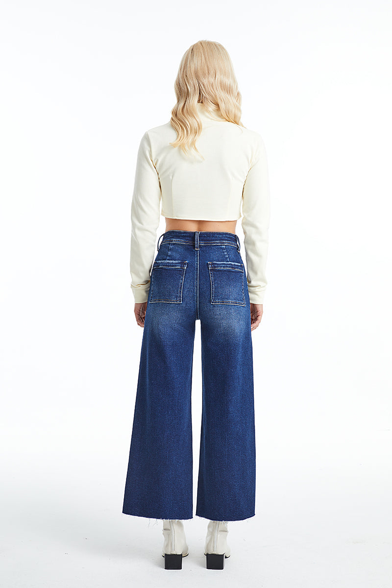 HIGH RISE WIDE LEG JEANS BYW8116 DB by Bayeas