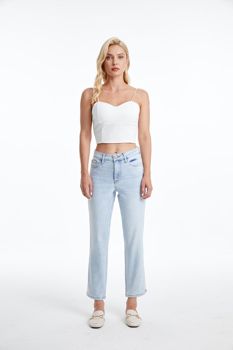 HIGH RISE STRAIGHT LEG JEANS BYT5145 LB by Bayeas