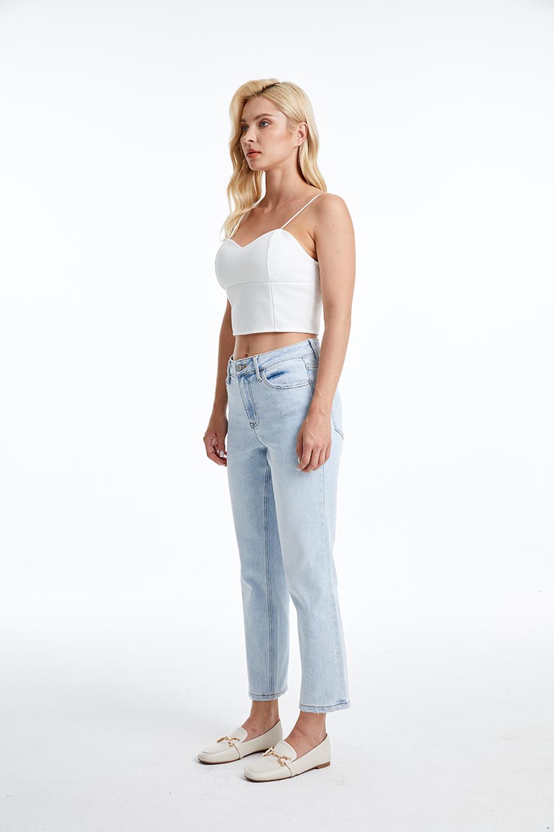 HIGH RISE STRAIGHT LEG JEANS BYT5145 LB by Bayeas