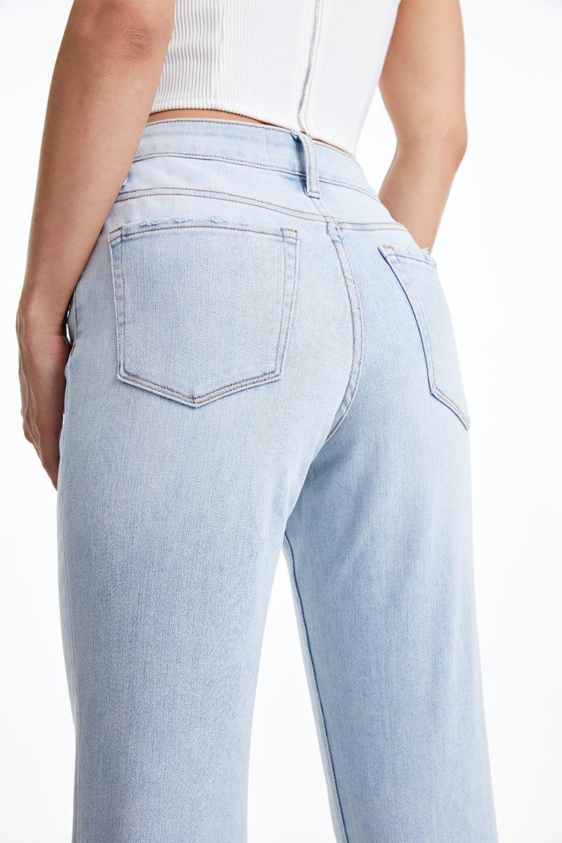 HIGH RISE STRAIGHT LEG JEANS BYT5145 LB by Bayeas