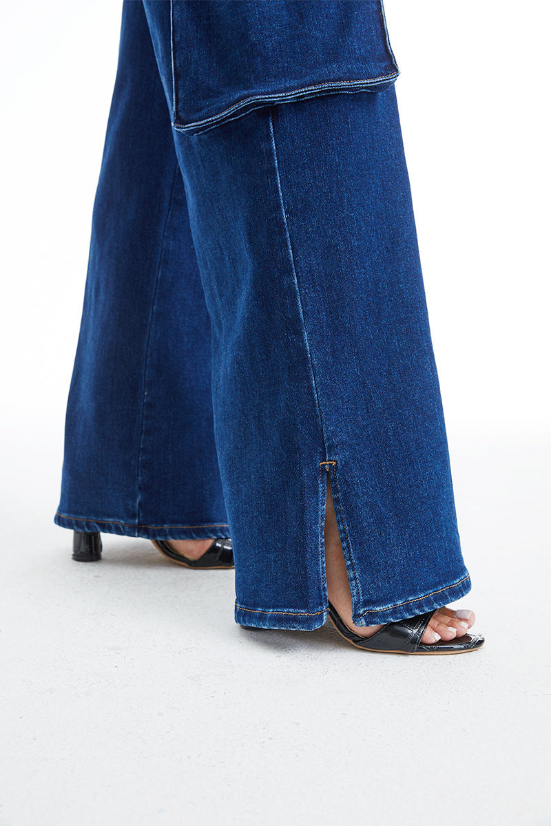 HIGH RISE WIDE LEG FLARE JEANS BYW8105 DB by Bayeas