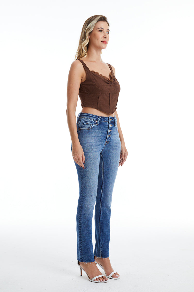 MID RISE SKINNY WITH BUTTON FLY BYS2125 AMY BLUE by Bayeas