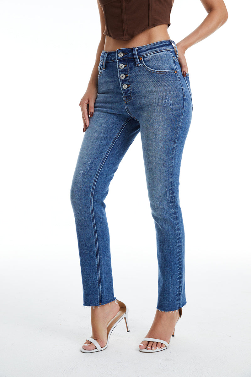 MID RISE SKINNY WITH BUTTON FLY BYS2125 AMY BLUE by Bayeas