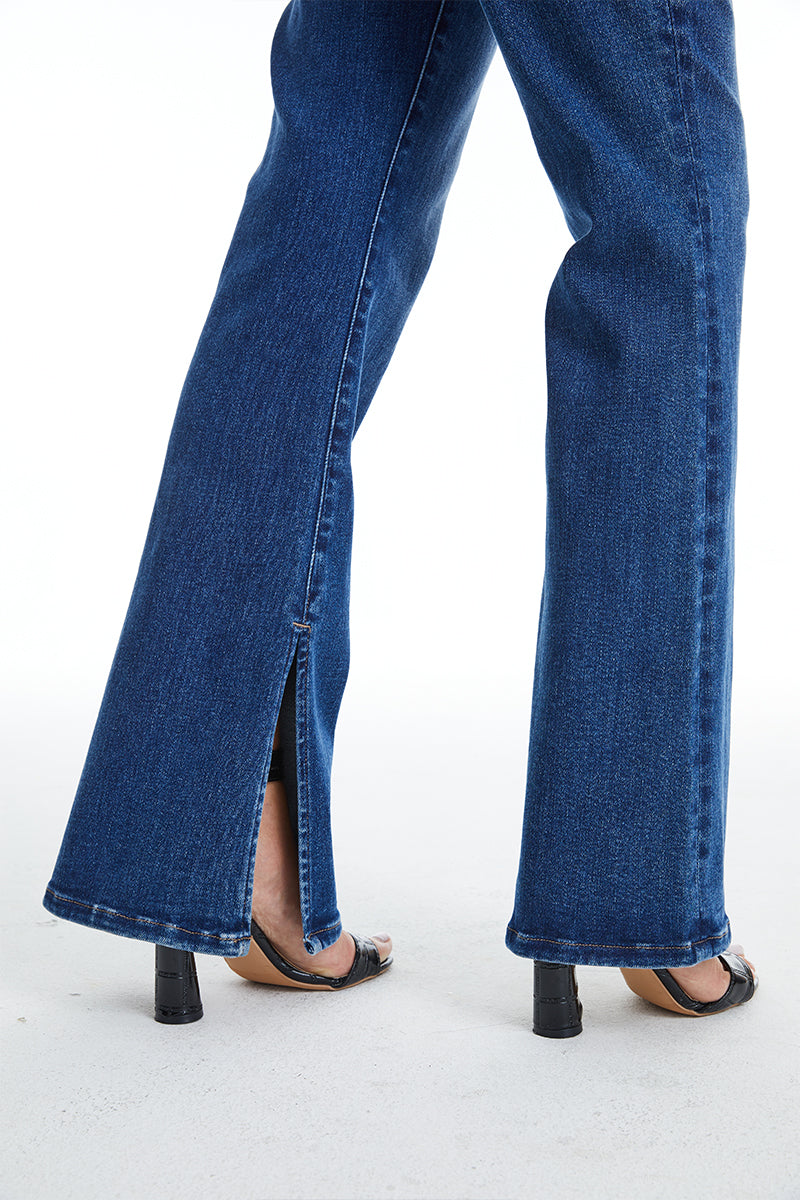 HIGH RISE FLARE JEANS WITH SLIT BYF1095 STARLIGHT by Bayeas