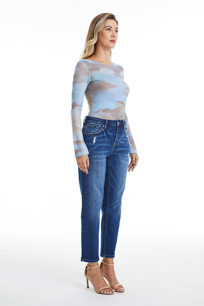 HIGH RISE LOOSE TAPERED MOM JEAN BYM3055 BLUEBELL by Bayeas