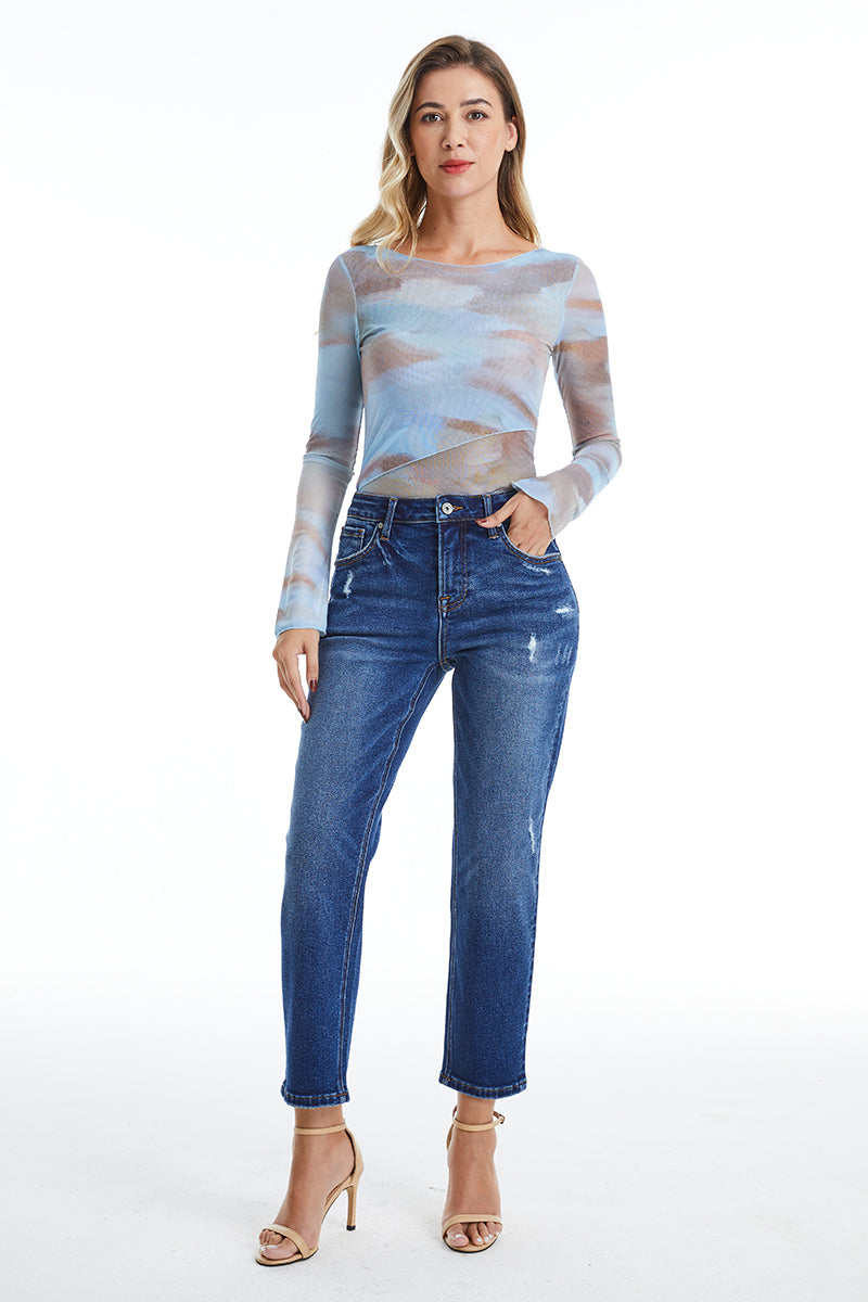 HIGH RISE LOOSE TAPERED MOM JEAN BYM3055 BLUEBELL by Bayeas