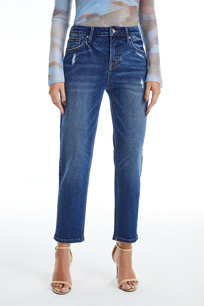 HIGH RISE LOOSE TAPERED MOM JEAN BYM3055 BLUEBELL by Bayeas