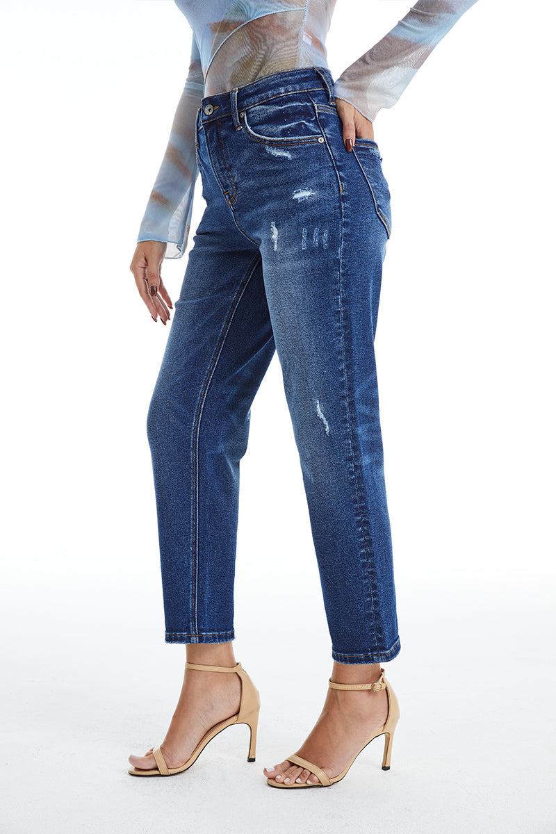 HIGH RISE LOOSE TAPERED MOM JEAN BYM3055 BLUEBELL by Bayeas