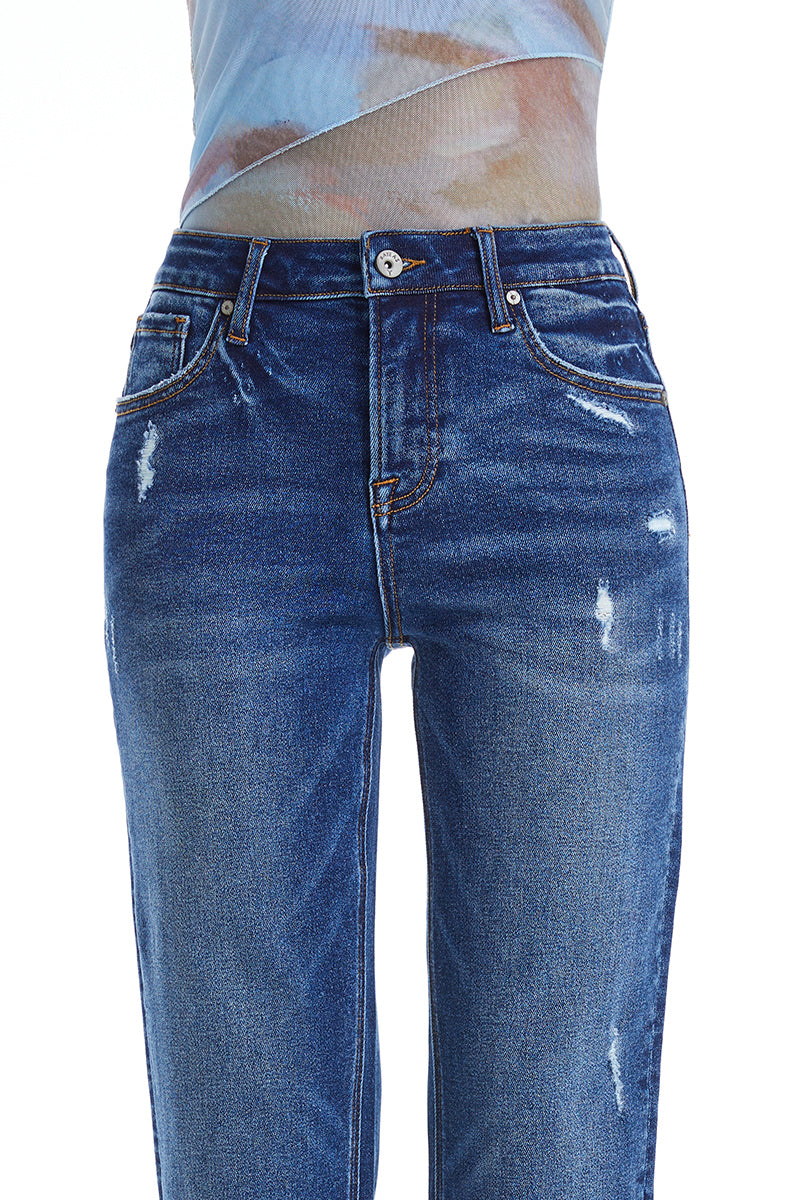 HIGH RISE LOOSE TAPERED MOM JEAN BYM3055 BLUEBELL by Bayeas