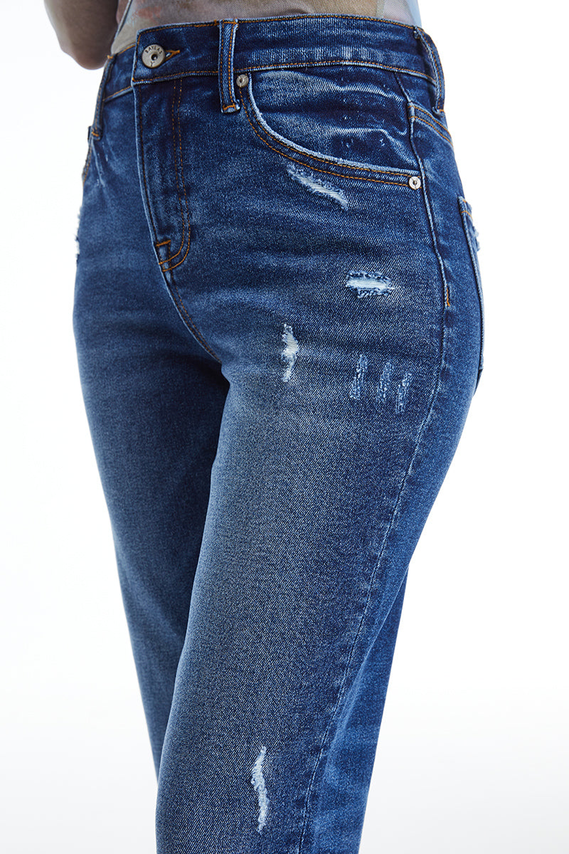 HIGH RISE LOOSE TAPERED MOM JEAN BYM3055 BLUEBELL by Bayeas