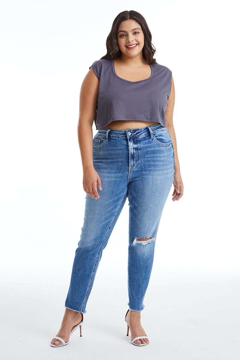 HIGH RISE CROP SKINNY JEANS BYS2119-P by Bayeas