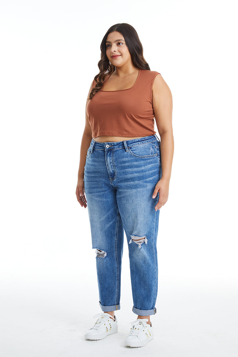 HIGH RISE MOM JEANS BYM3053 DB by Bayeas